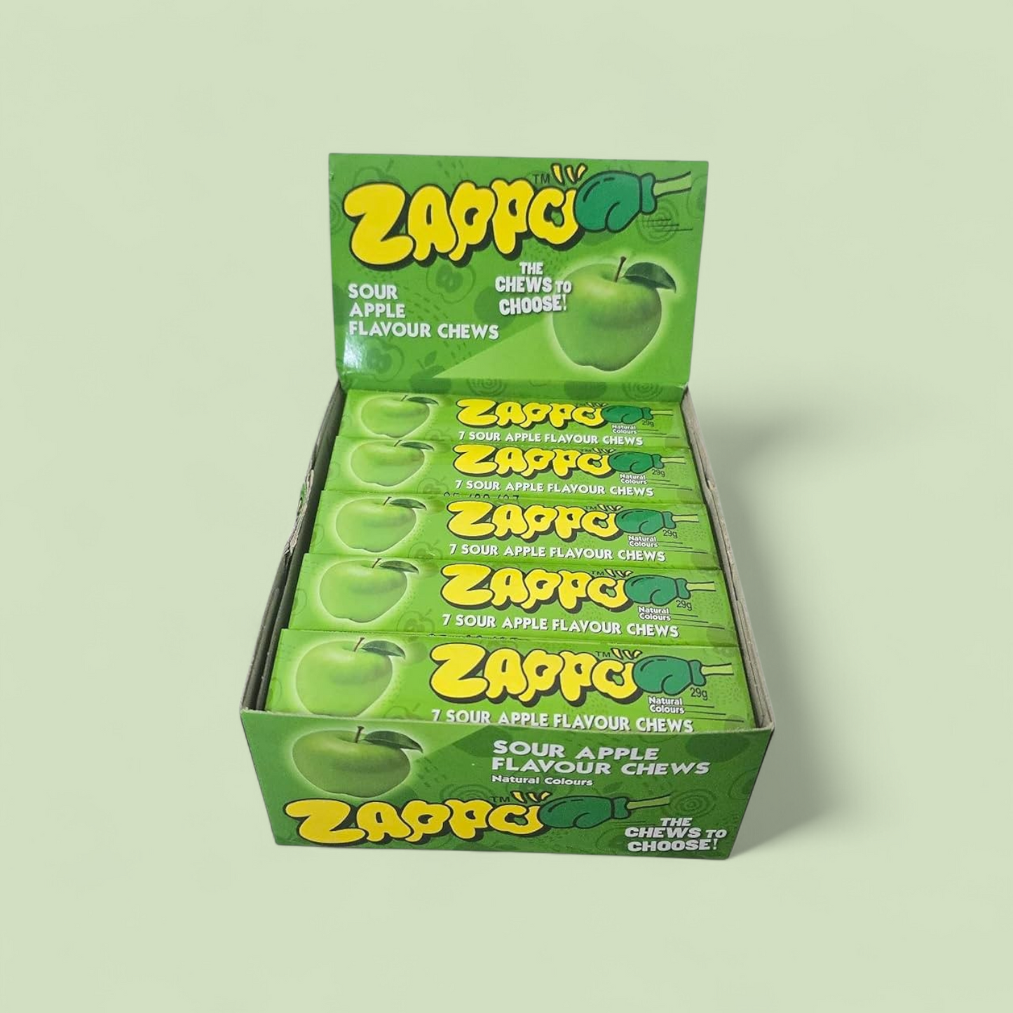 Zappo Sour Apple Flavour Chews 7 Pieces Packet Gluten Free 26g