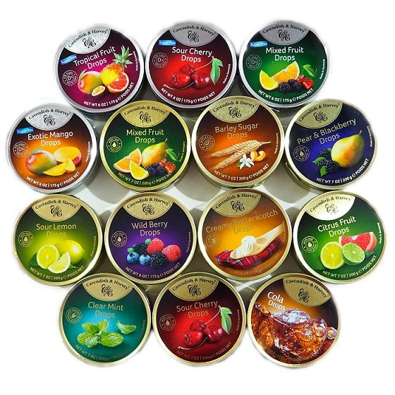 Cavendish and Harvey Sugar Free Mixed Fruit Drops 175g Tin Halal Vegan Gluten Free Kosher