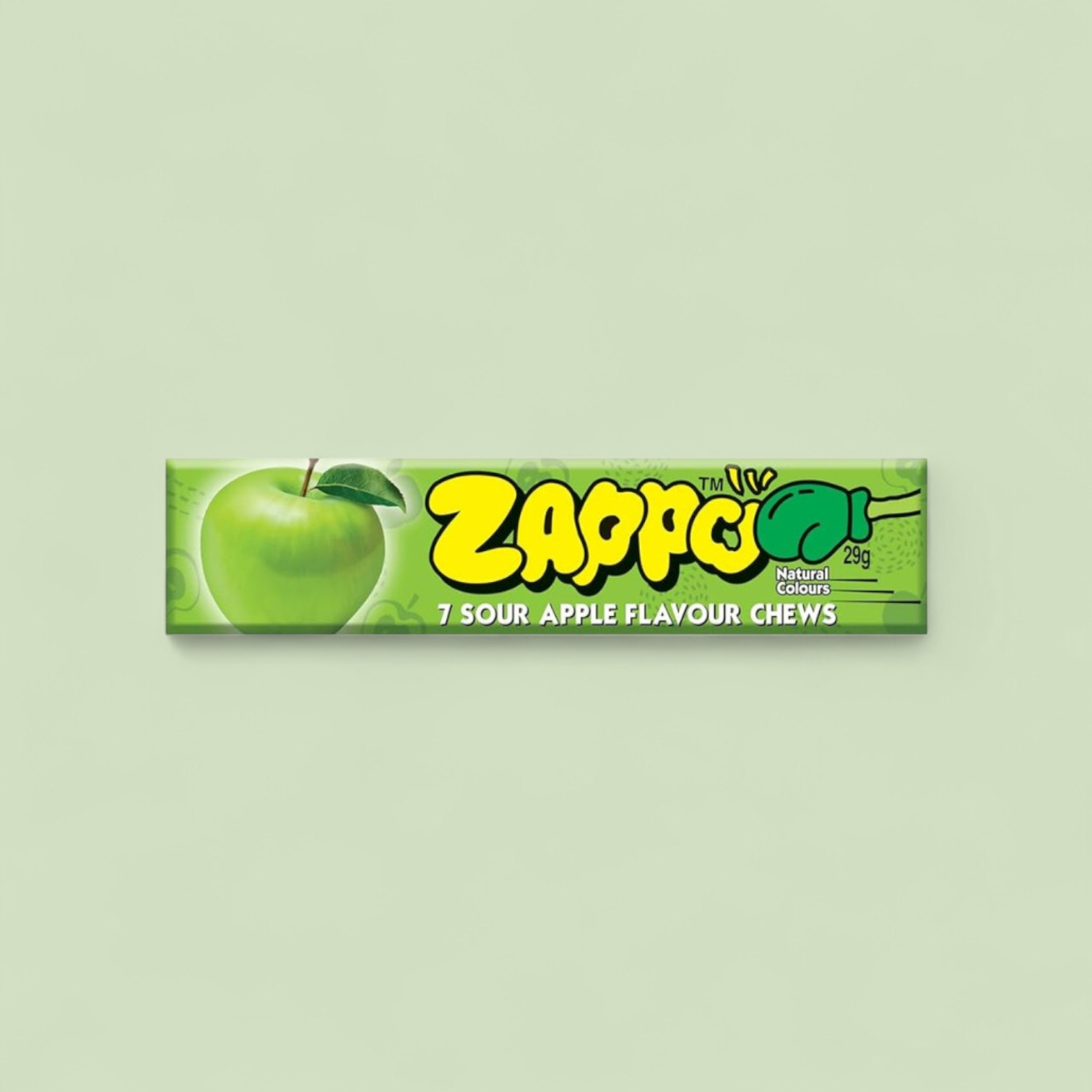 Zappo Sour Apple Flavour Chews 7 Pieces Packet Gluten Free 26g