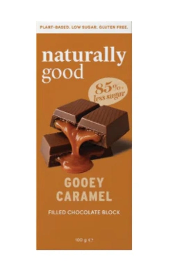 Naturally Good Less Sugar Goowy Caramel Filled Chocolate block 100g Gluten Free Vegan