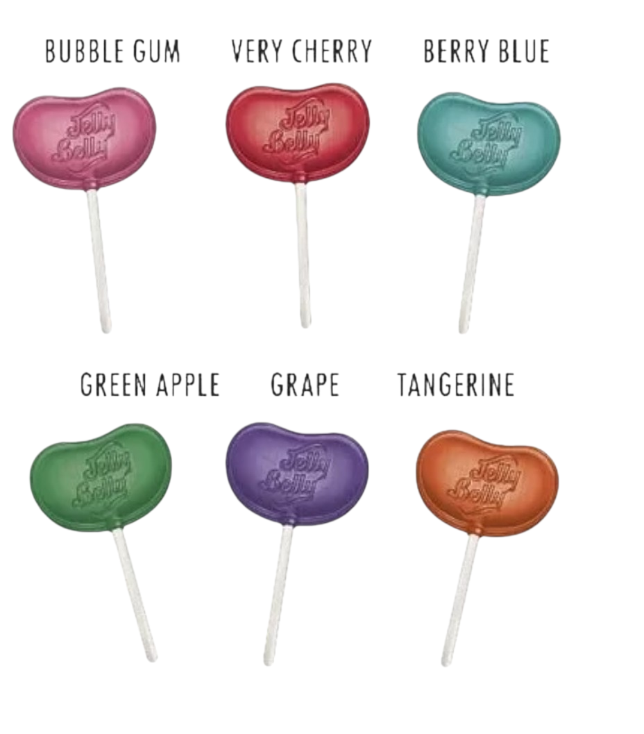 Jelly Belly Assorted Lollipops Randomly Selected Flavour - Very Cherry Bubblegum Berry Blue Grape Tangerine Green Apple