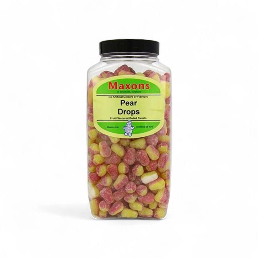 Maxons UK Small Pear Drops Hard Boiled Pear Flavoured English Sweets Candy
