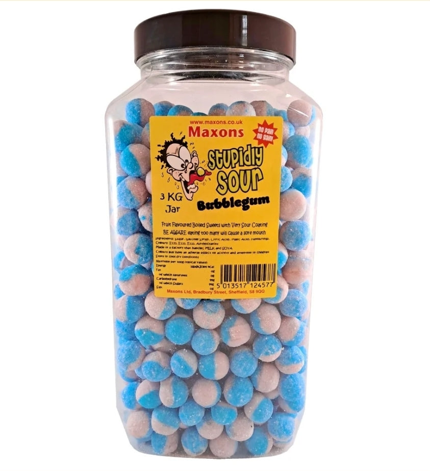 UK Maxons Stupidly Mega Sour Bubblegum Flavoured Sour Balls Hard Candy Gluten Free Halal Vegan 100g