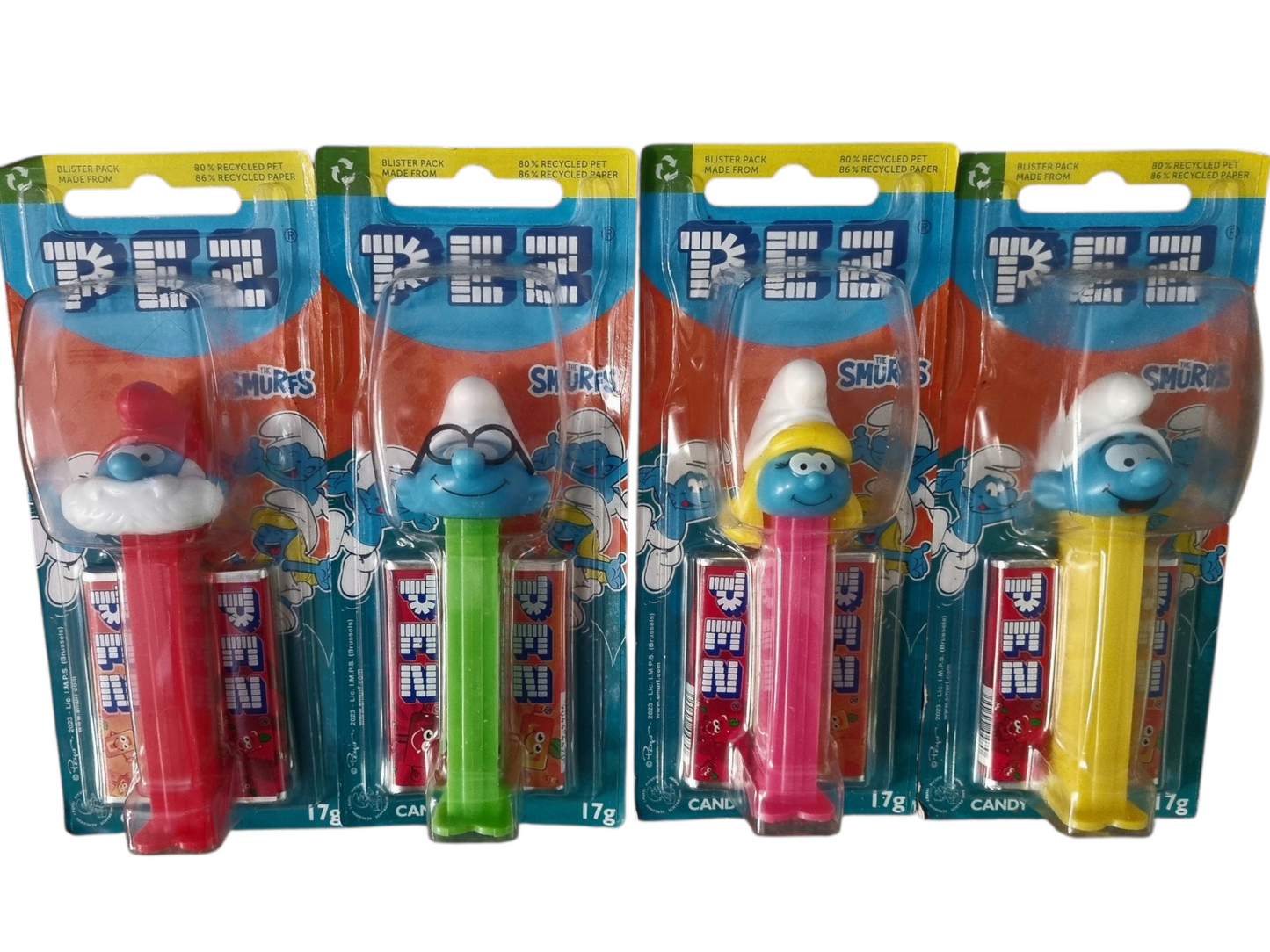 Smurfs Pez Dispensers Pappa Smurf Smurfette Brainy Smurf Gluten Free 24.7g