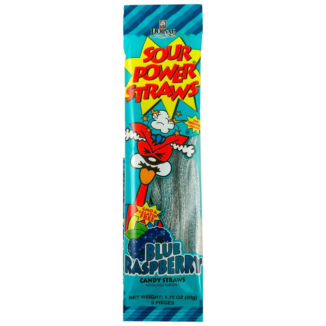 Sour Power Straws Blue Raspberry Candy Straws 50g