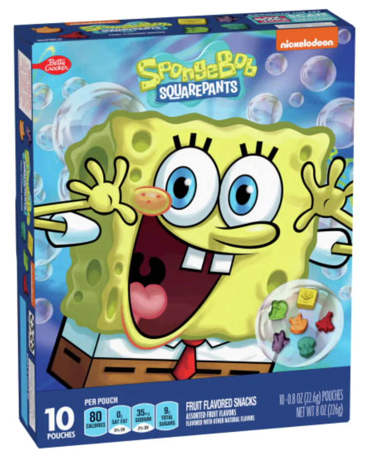 USA Spongebob Squarepants Fruit Flavoured Snacks Gluten Free 10pcs 226g BBD: 27/07/24