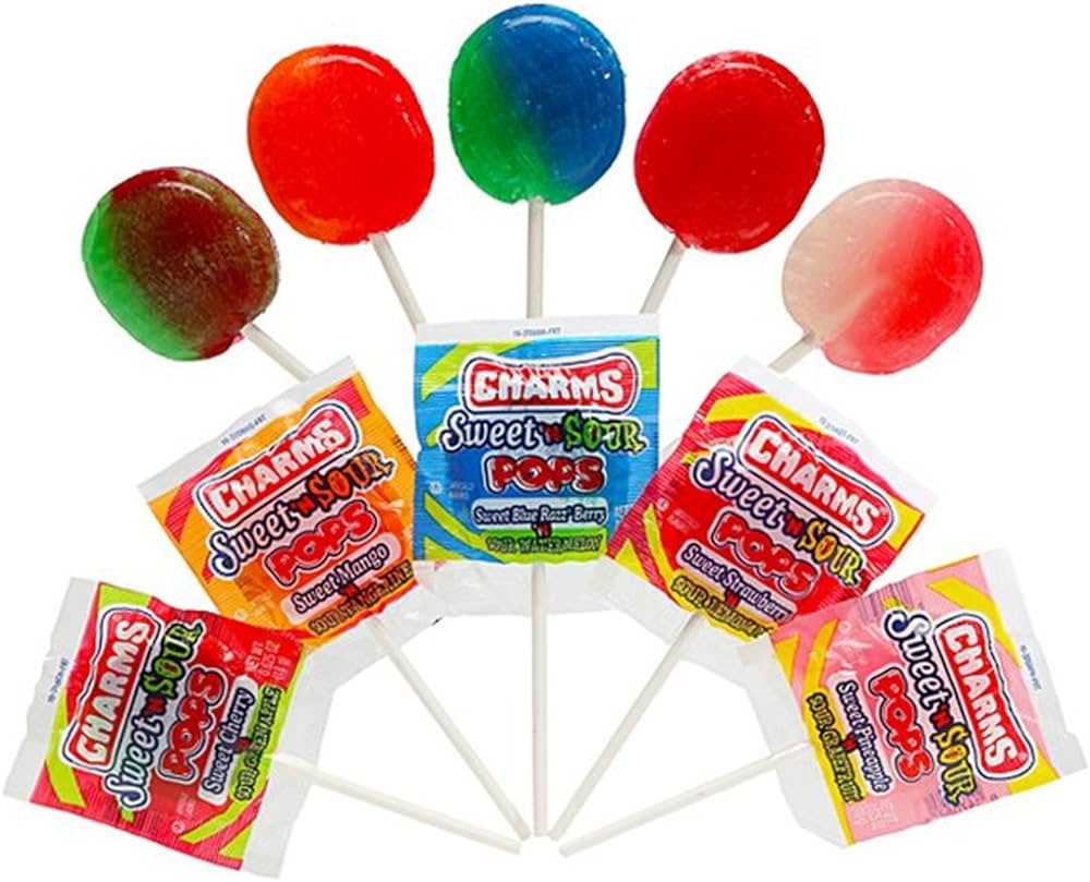 Charms Sweet N Sour Flavour Lollipop Lollipop with Bubble Gum Centre Gluten Free 18g