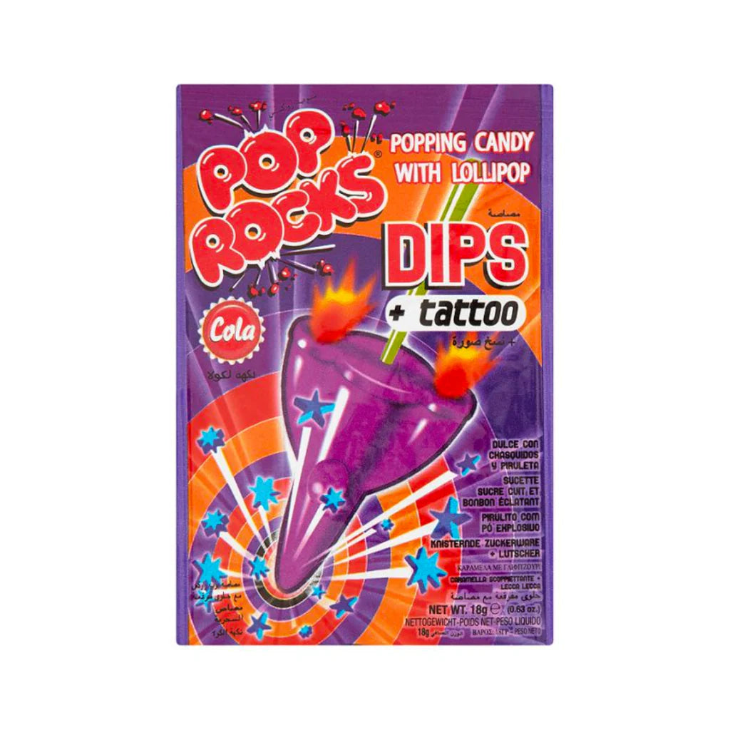 Pop Rocks Dips Cola Pop Rocks Dips Cola Lollypop with Popping Candy and Tattoo 18g – The ...