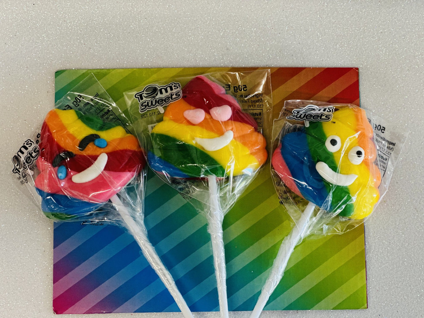 Toms Sweets Emoji Poo Lollipop Rainbow 50g