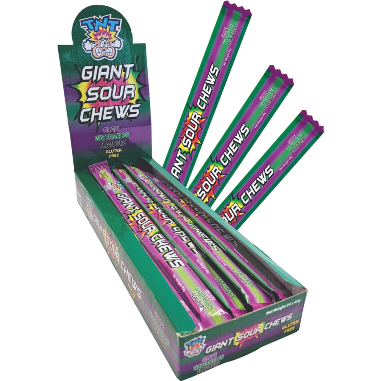 TNT Giant Sour Chew Bar Grape Watermelon Flavour Gluten Free 40g