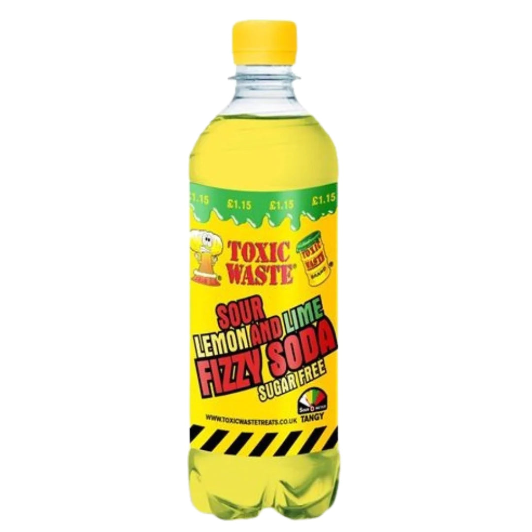UK Toxic Waste Sour Lemon & Lime Fizzy Soda Sugar Free Bottle 500ml BBD: 30/06/24