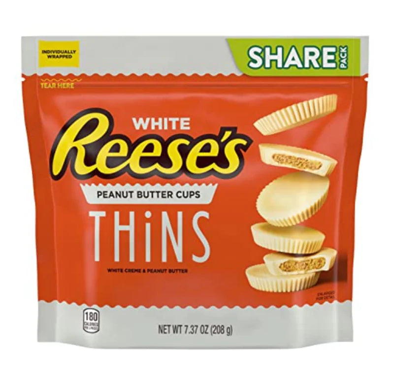 Reese's White Chocolate Peanut Butter Cups THINS Share Bag 208g BBD: 30/08/24