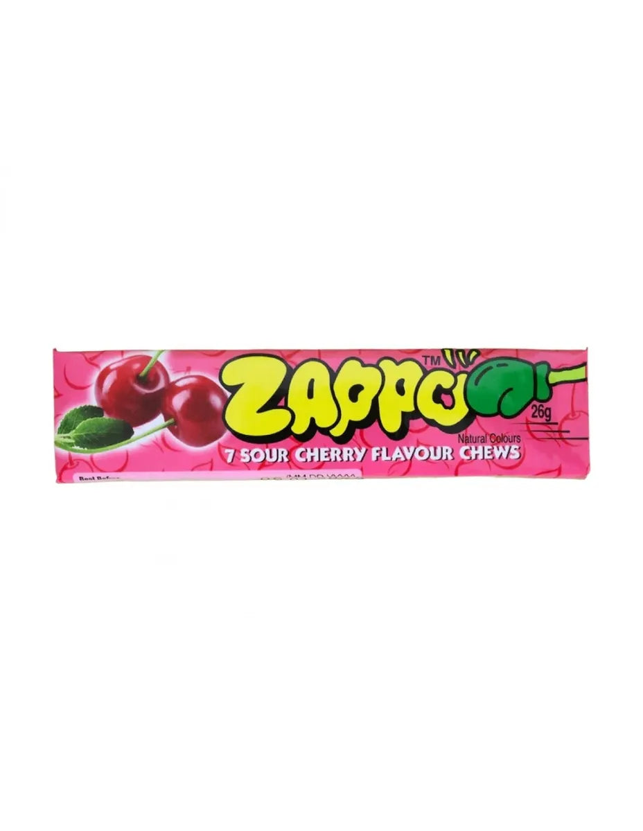 Zappo Sour Cherry Flavoured Chews 7 Pieces Packet Gluten Free 26g