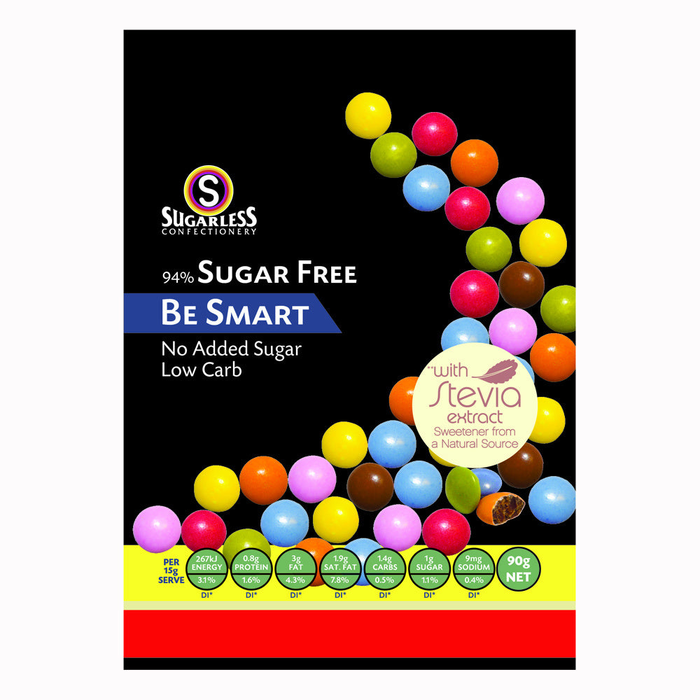 Sugarless Confectionery Co Sugar Free Be Smart Milk Chocolate Beans (Smarties) With Stevia 90g Bag