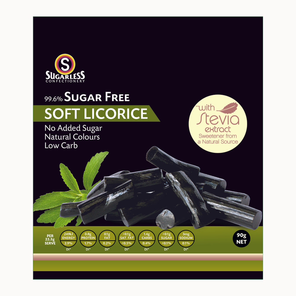 Sugarless Confectionery Sugar Free Soft Licorice Pieces With Stevia 90g Bag