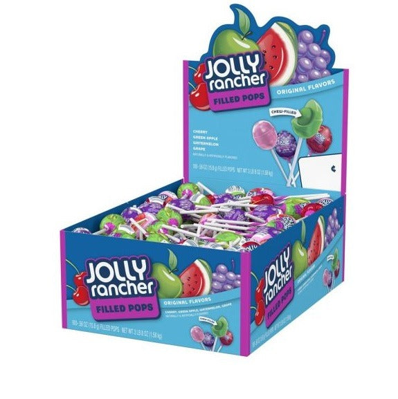 Jolly Rancher Filled Lolly Pop with Chew Centre 16g Four Flavours Grape Watermelon Apple Cherry