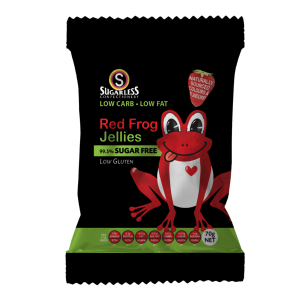 Sugarless Confectionery Red Frogs Strawberry Flavoured Jellies 70g Bag