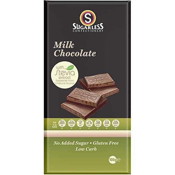 Sugarless Confectionery Co Sugar Free Milk Chocolate With Stevia 100g Block