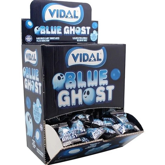 Vidal Blue Ghost Super Sour Raspberry Hard Candy with Bubble Gum Centre Gluten Free 8g