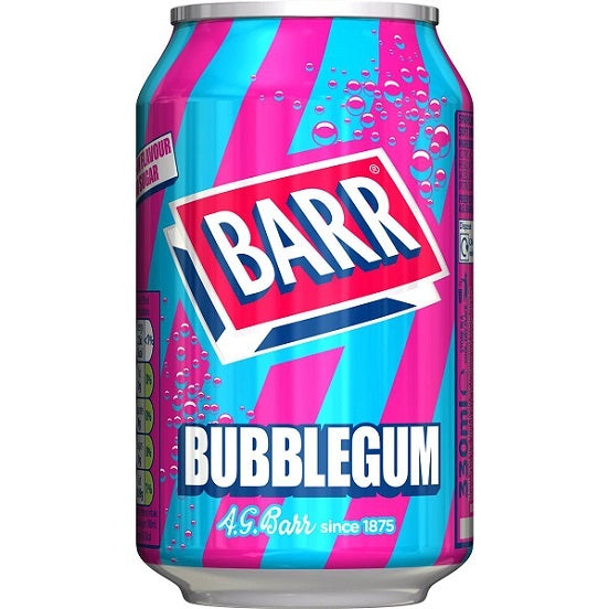 Barr Bubblegum Flavour Soft Drink Soda Sugar Free 330ml Can UK