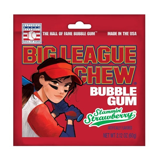 Big League Chew Slammin' Strawberry Bubble Gum Gluten Free 60g Packet Pouch