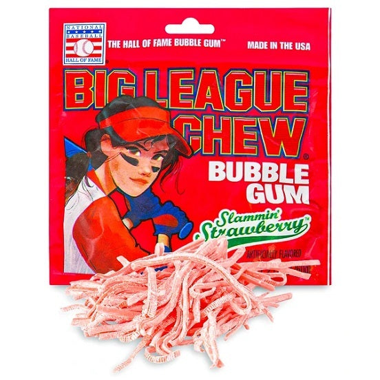 Big League Chew Slammin' Strawberry Bubble Gum Gluten Free 60g Packet Pouch