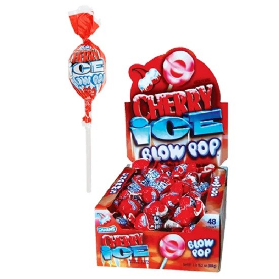 Charms Blow Pops Cherry Ice Lollypop Lollipop with Bubble Gum Centre Gluten Free 18g