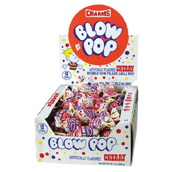 Charms Blow Pops Cherry Flavour Lolly Pop Lollipop with Bubble Gum Centre Gluten Free 18g