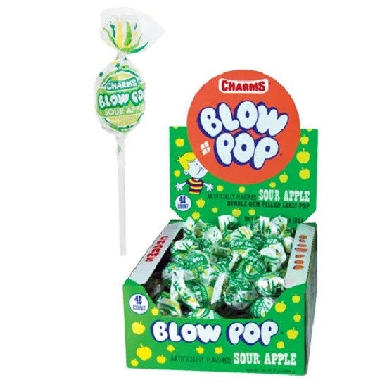 Charms Blow Pops Sour Apple Lollypop Lollipop with Bubble Gum Centre Gluten Free 18g