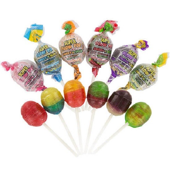 Charms Super Blow Pop Sweet N Sour Various Flavours Lolly Pop Lollipop with Bubble Gum Centre Gluten Free 32g