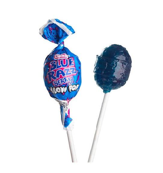 Charms Blue Razz Berry Blow Pops Lollypop Lollipop with Bubble Gum Centre 18g