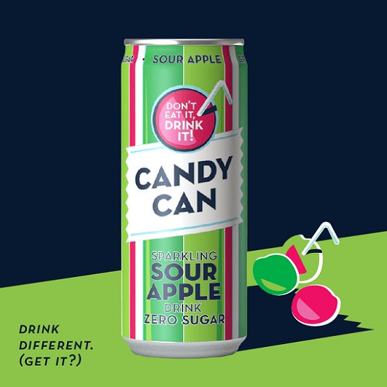 Candy Can Sparkling Sour Apple Soda Soft Drink Zero Sugar Don't Eat it Drink It 330ml Can