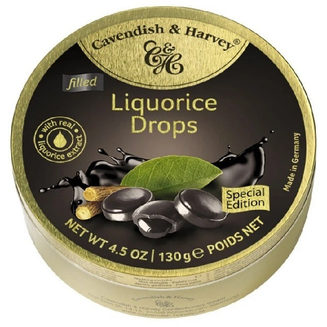 Cavendish and Harvey Liquorice Licorice Filled Drops 130g Tin