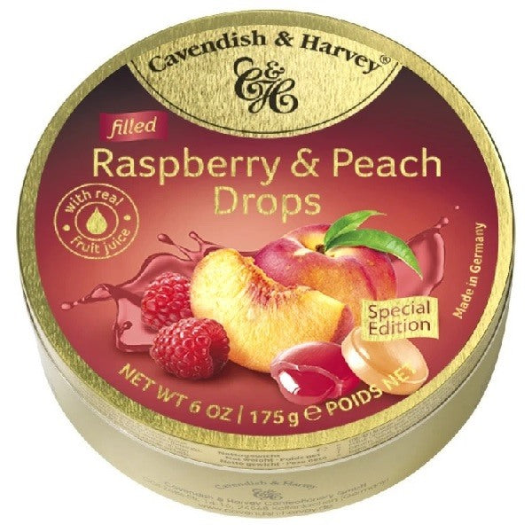 Cavendish and Harvey Filled Raspberry and Peach Drops 175g Tin