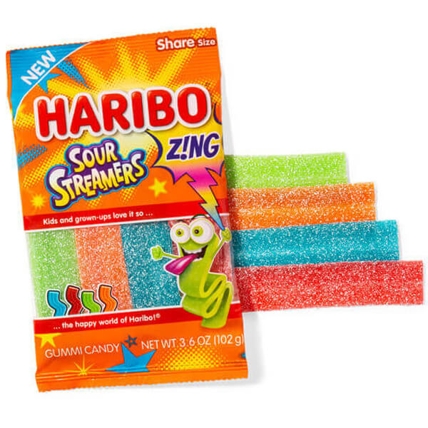 Haribo Zing Sour Streamers Flavoured Sour Straps Candy 127g Bag