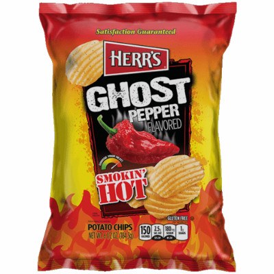 Herrs Herr's Smokin' Hot Ghost Pepper Flavoured Potato Chips 184g Bag