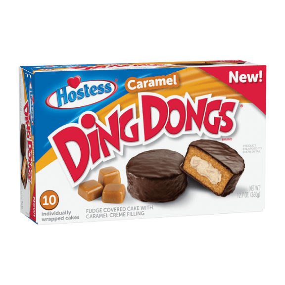 Hostess Twinkies Caramel Ding Dongs Cake Chocolate Fudge Covered Sponge Cake with Caramel Creme Filling Single 36g