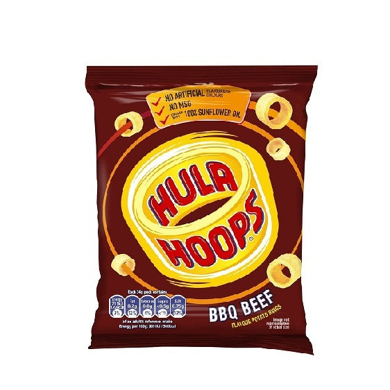 Hula Hoops BBQ Beef Flavoured UK Potato Rings Crisps Chips 34g