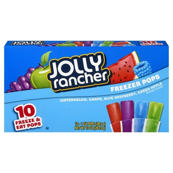 Jolly Rancher Freezer Pops 10 Pack Watermelon Grape Blue Raspberry Green Apple Ice Pops Ice Blocks Popsicles Gluten Free 283g Box