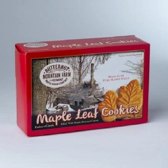 Butternut Mountain Farm Vermont Maple Leaf Cream Shortbread Cookies Biscuits 400g