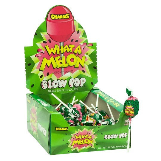 Charms Blow Pops What A Melon Watermelon Flavour Lolly Pop Lollipop with Bubble Gum Centre 18g