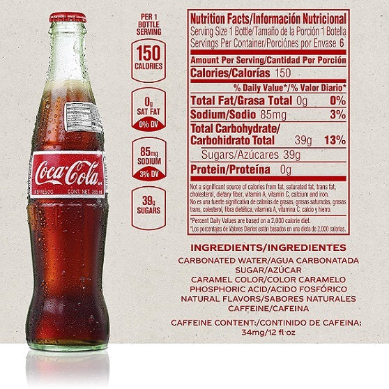 Mexican Coke Coca Cola Soft Drink Soda in Glass Bottle 355ml