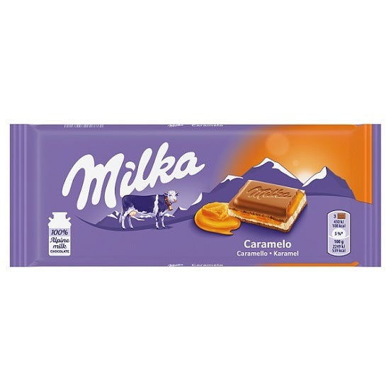 Milka Caramelo and Alpine Milk Chocolate Bar Block 100g