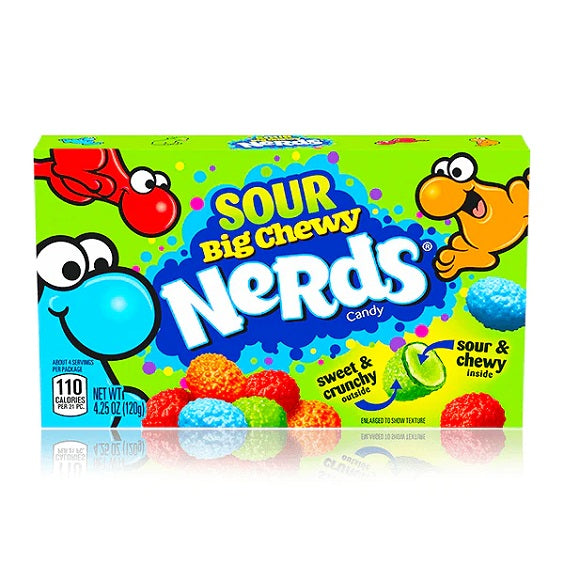 Big Chewy Sour Nerds Crunchy and Chewy Candy Lollies Theatre Box 120g BBD: 30/08/23