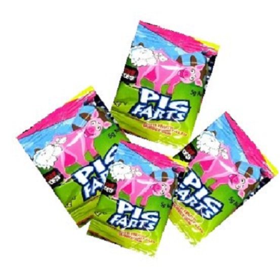 Rude Dudes Pig Farts Chewing Gum with Extra Sour liquid filled Tutti Frutti Centre Gluten Free 5g