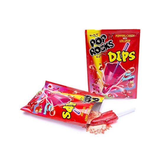 Pop Rocks Dips Sour Strawberry Lollypop and Popping Candy 18g