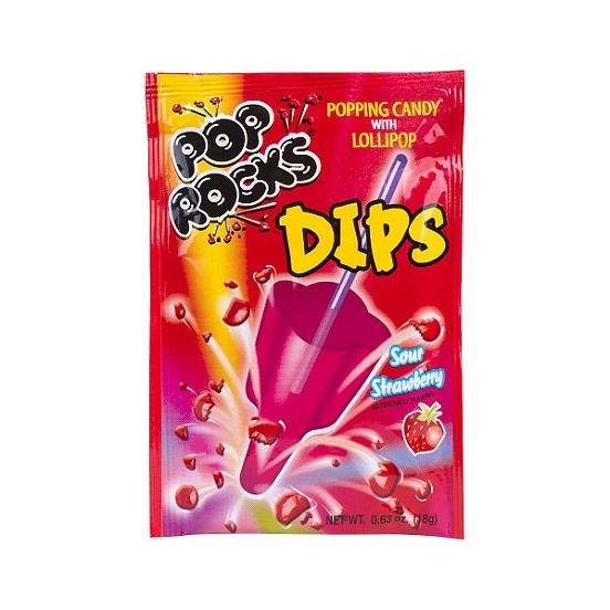 Pop Rocks Dips Sour Strawberry Lollypop and Popping Candy 18g