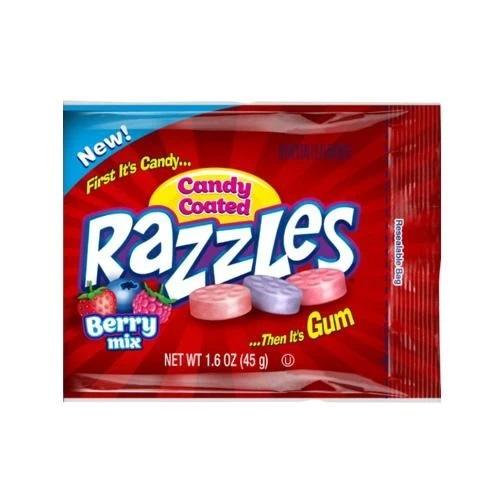 Razzles Candy Coated Berry Mix First It is Candy Then Its Gum 45g Packet