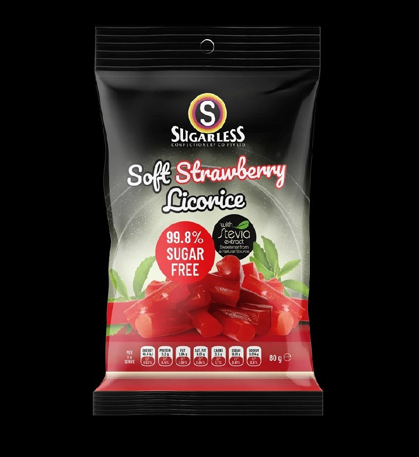 Sugarless Confectionery Soft Strawberry Licorice 80g Bag