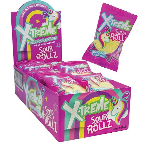 Xtreme Unicorn Rainbow Sour Rollz Straps Strawberry 40g